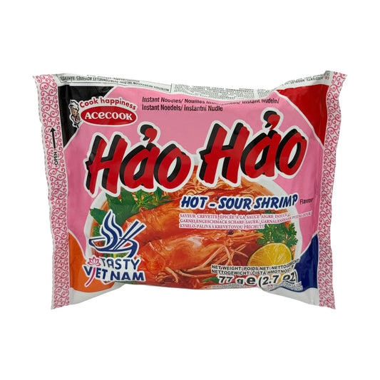 Acecook Hao Hao Instantnudeln Garnelen Hot & Sour 77 g, Vorderseite